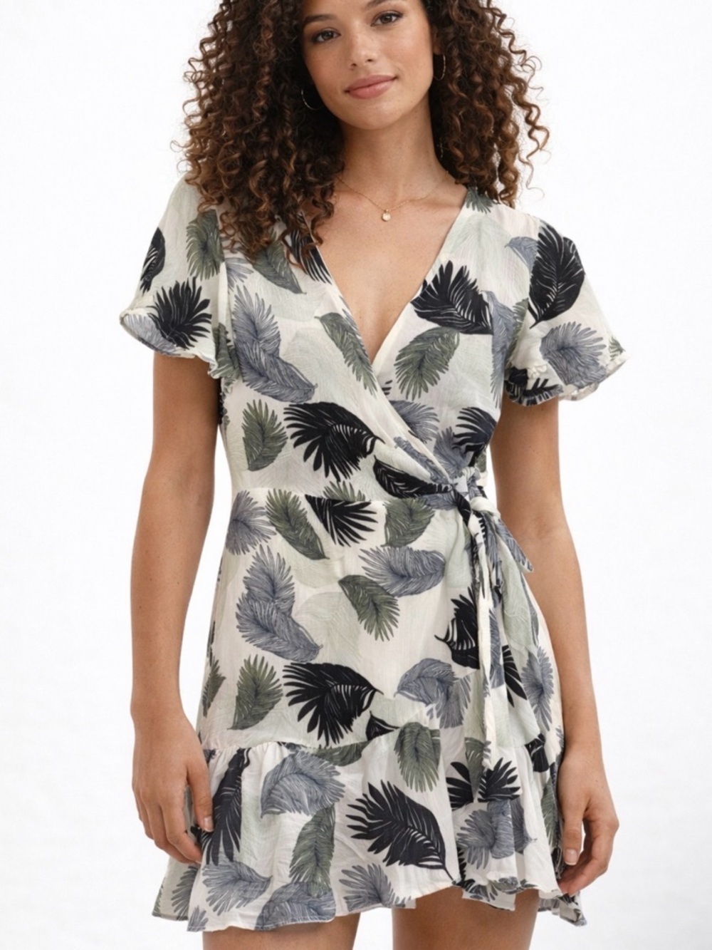 L’ATISTE Green and White Mini Wrap Dress Size Small